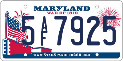 MD license plate 5AF7925