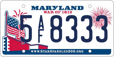 MD license plate 5AF8333