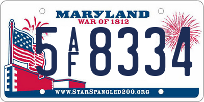 MD license plate 5AF8334