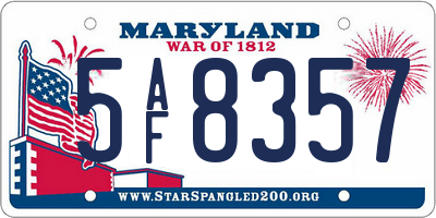 MD license plate 5AF8357