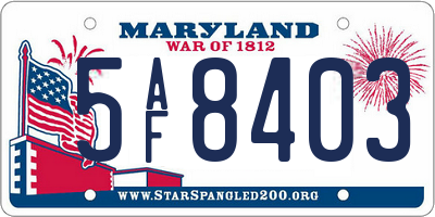 MD license plate 5AF8403