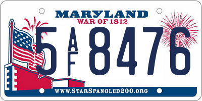 MD license plate 5AF8476