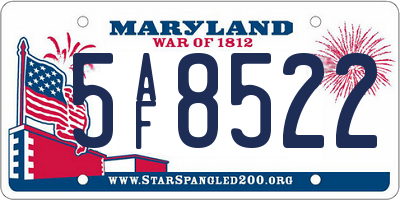 MD license plate 5AF8522