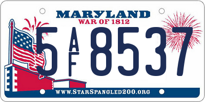 MD license plate 5AF8537