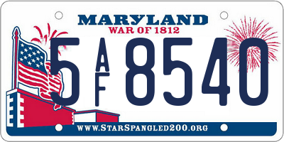 MD license plate 5AF8540