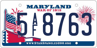 MD license plate 5AF8763