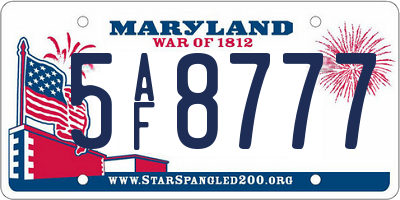 MD license plate 5AF8777