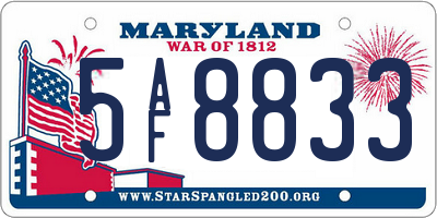 MD license plate 5AF8833