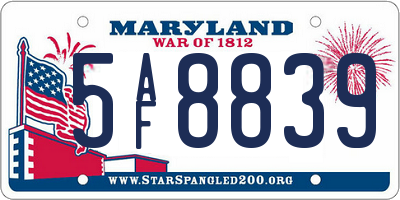 MD license plate 5AF8839