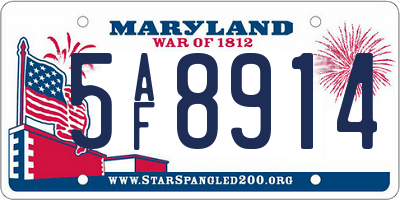 MD license plate 5AF8914