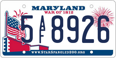 MD license plate 5AF8926
