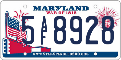 MD license plate 5AF8928