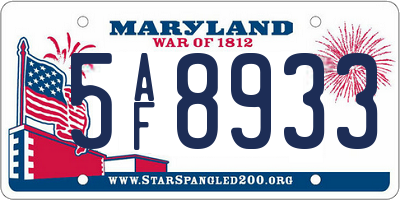 MD license plate 5AF8933