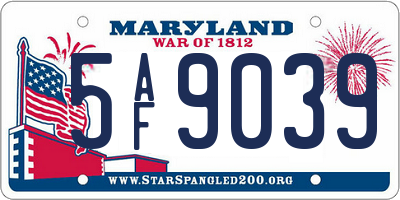 MD license plate 5AF9039