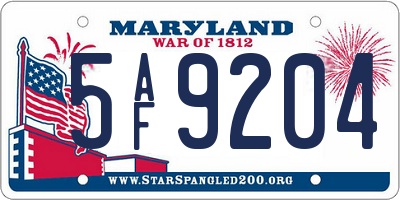 MD license plate 5AF9204