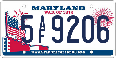 MD license plate 5AF9206