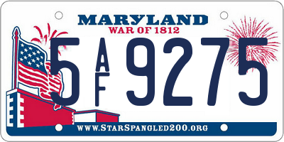 MD license plate 5AF9275