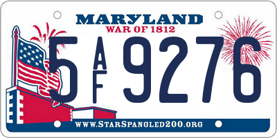 MD license plate 5AF9276