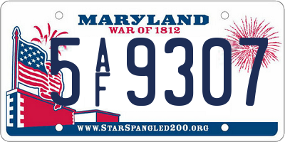 MD license plate 5AF9307