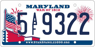 MD license plate 5AF9322