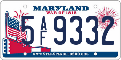 MD license plate 5AF9332