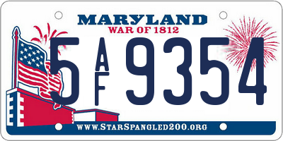 MD license plate 5AF9354