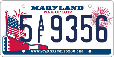 MD license plate 5AF9356