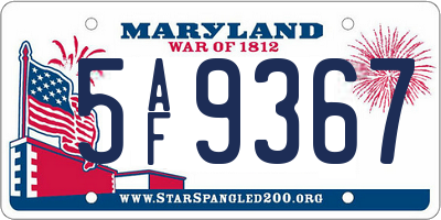 MD license plate 5AF9367