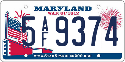 MD license plate 5AF9374