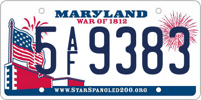 MD license plate 5AF9383