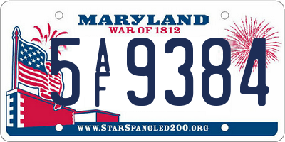 MD license plate 5AF9384