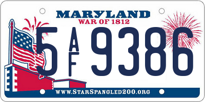 MD license plate 5AF9386