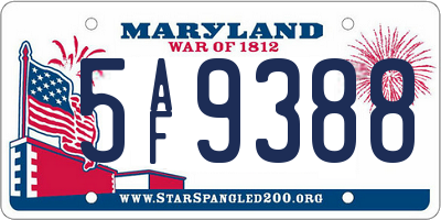 MD license plate 5AF9388