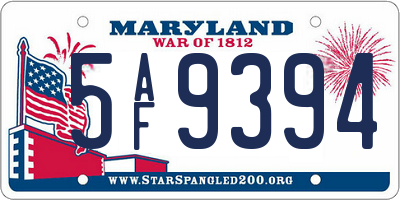 MD license plate 5AF9394