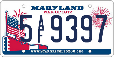 MD license plate 5AF9397