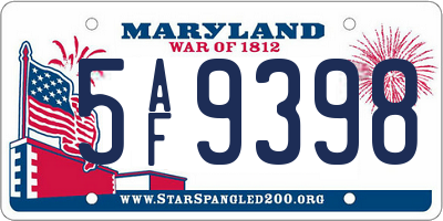 MD license plate 5AF9398