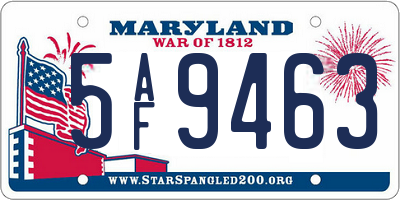 MD license plate 5AF9463