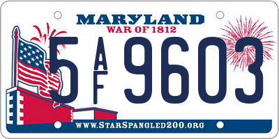 MD license plate 5AF9603