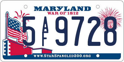 MD license plate 5AF9728