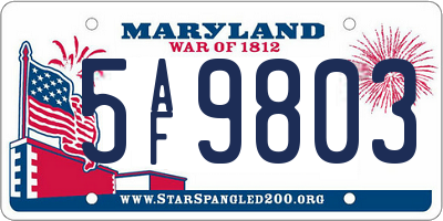 MD license plate 5AF9803