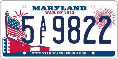 MD license plate 5AF9822