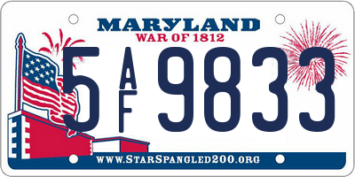 MD license plate 5AF9833