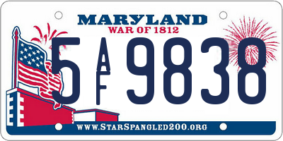 MD license plate 5AF9838