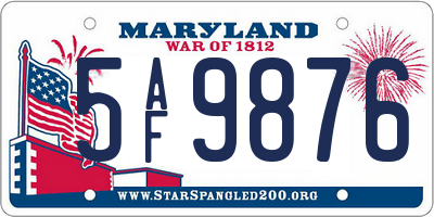 MD license plate 5AF9876