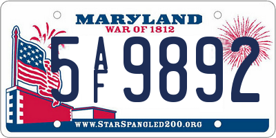 MD license plate 5AF9892