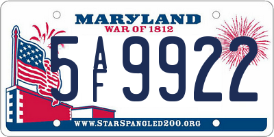 MD license plate 5AF9922