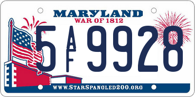 MD license plate 5AF9928