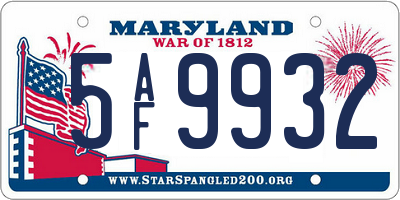 MD license plate 5AF9932