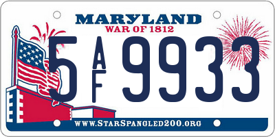 MD license plate 5AF9933