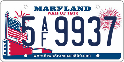 MD license plate 5AF9937